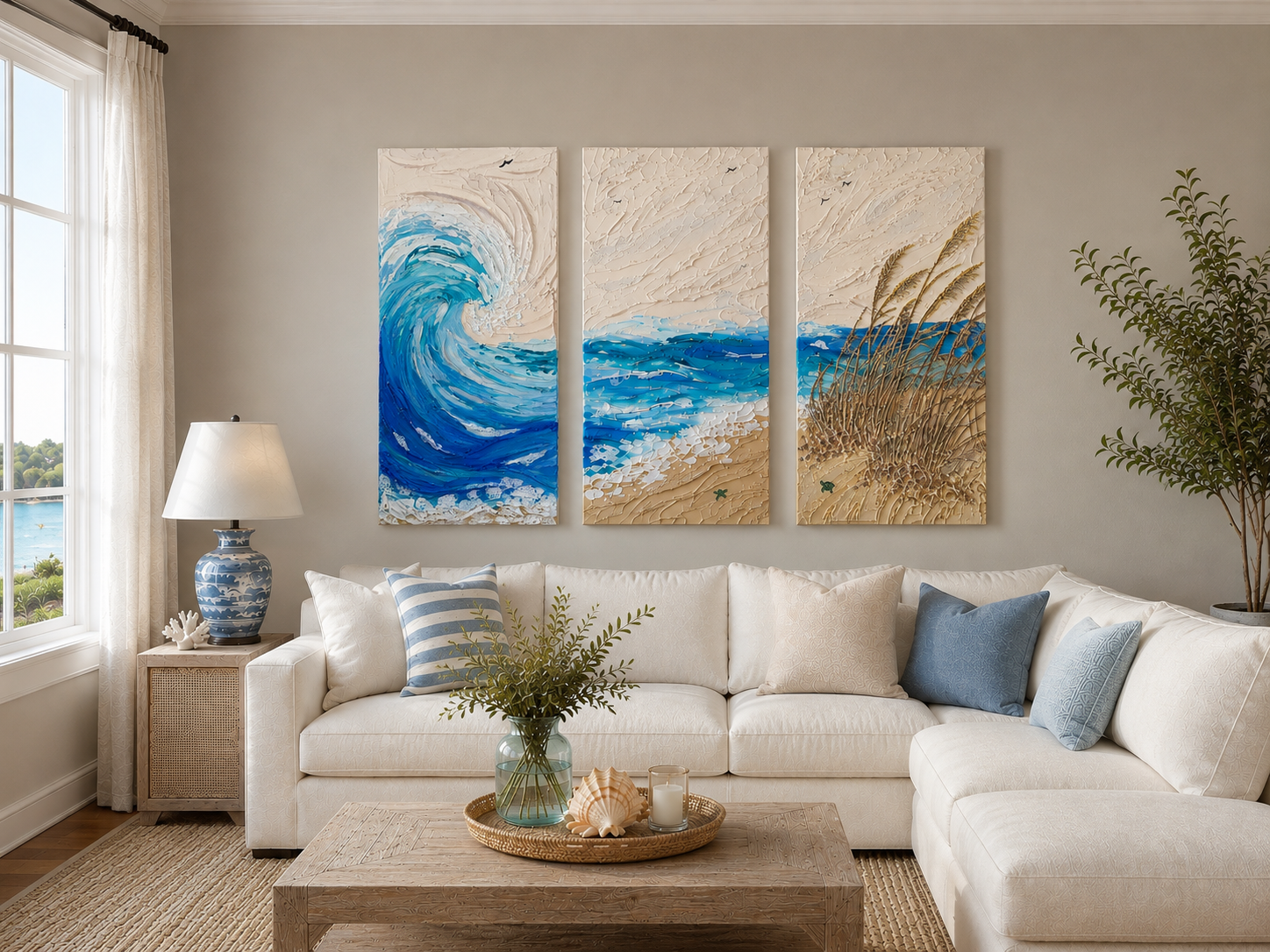 Ocean Breeze original painting in a living room
